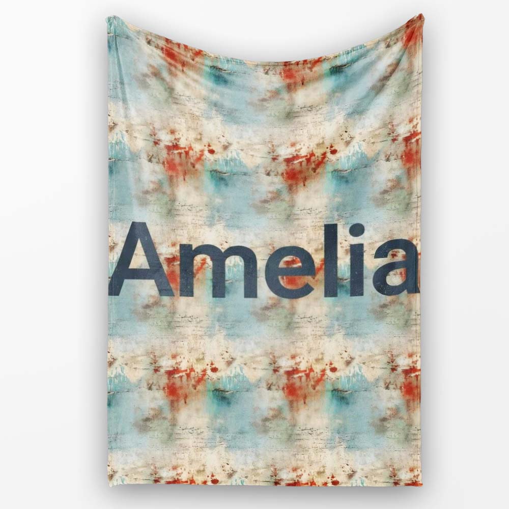 Abstract Grunge Texture with Red and Blue Tones Seamless Name Cute  Personalised Custom Name Super Soft Fleece Blanket Bed Sofa Throw