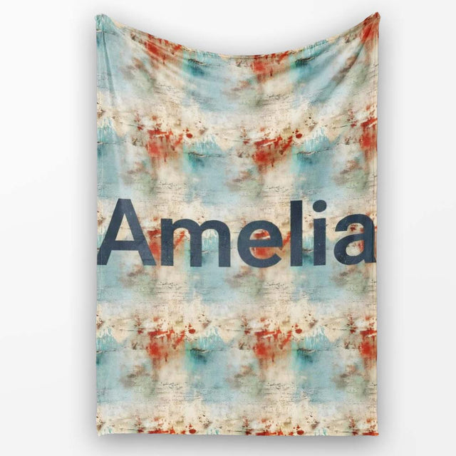 Abstract Grunge Texture with Red and Blue Tones Seamless Name Cute  Personalised Custom Name Super Soft Fleece Blanket Bed Sofa Throw
