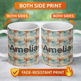 Personalized Custom Name Abstract Grunge Texture with Red and Blue Tones Seamless Name Cute 11oz Ceramic Coffee Tea Mug White Large Handle