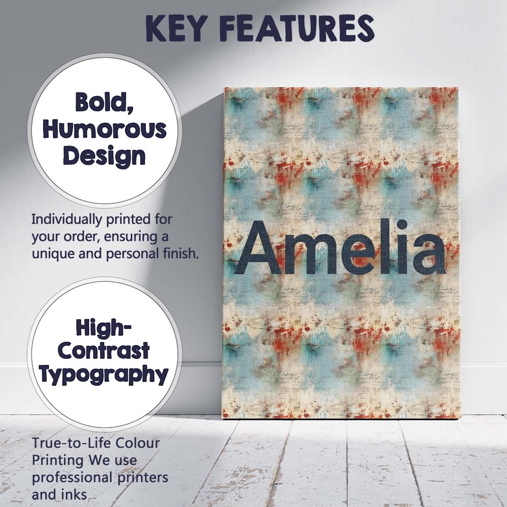 Personalised Name Abstract Grunge Texture Custom  Unique Gift Idea Elegant Feature Canvas Wall Art Print Decor Picture Ready to Hang