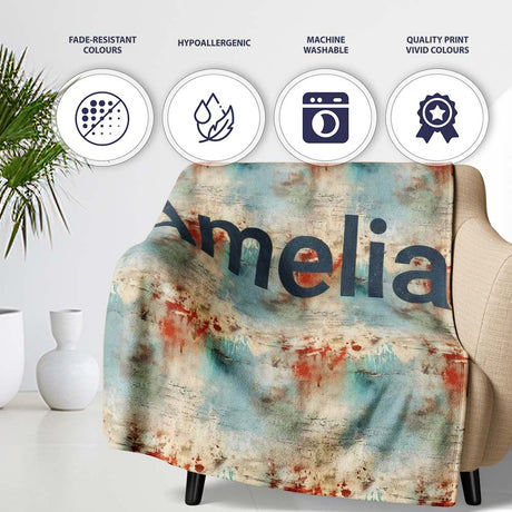 Abstract Grunge Texture with Red and Blue Tones Seamless Name Cute  Personalised Custom Name Super Soft Fleece Blanket Bed Sofa Throw