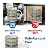 Personalized Custom Name Abstract Grunge Texture with Red and Blue Tones Seamless Name Cute 11oz Ceramic Coffee Tea Mug White Large Handle