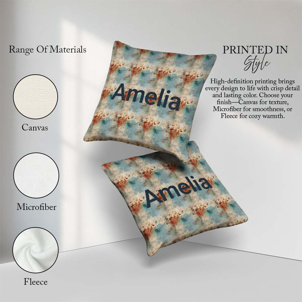 Custom Name Abstract Grunge Texture with Red and Blue Tones Name Square Filled Cushion Throw Pillow Sofa Bed Home Decor Zip Washable UK Made