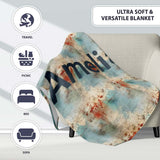 Abstract Grunge Texture with Red and Blue Tones Seamless Name Cute  Personalised Custom Name Super Soft Fleece Blanket Bed Sofa Throw