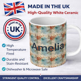 Personalized Custom Name Abstract Grunge Texture with Red and Blue Tones Seamless Name Cute 11oz Ceramic Coffee Tea Mug White Large Handle