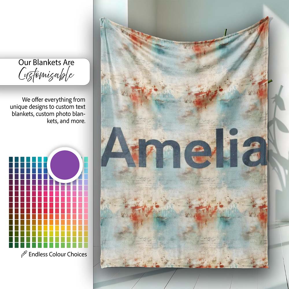 Abstract Grunge Texture with Red and Blue Tones Seamless Name Cute  Personalised Custom Name Super Soft Fleece Blanket Bed Sofa Throw