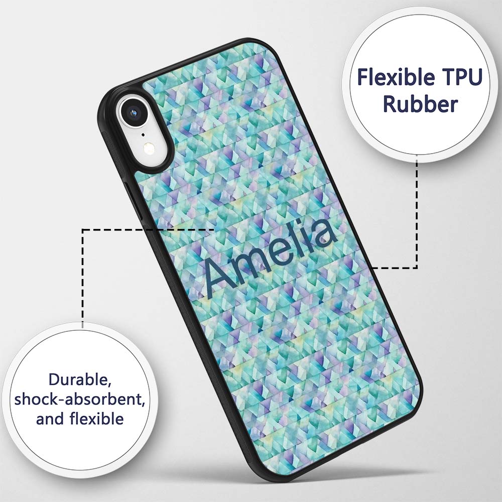 Modern Geometric Watercolor Shapes in Teal Purple Custom Name Protective Phone Case Mobile Cover Durable Everyday Smartphone Shock Resistant