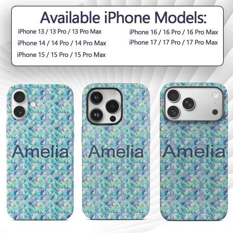 Modern Geometric Watercolor Shapes in Teal Purple Custom Name Protective Phone Case Mobile Cover Durable Everyday Smartphone Shock Resistant