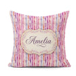 Custom Name Soft Watercolor Vertical Stripes in Pink Purple Name Square Filled Cushion Throw Pillow Sofa Bed Home Decor Zip Washable UK Made