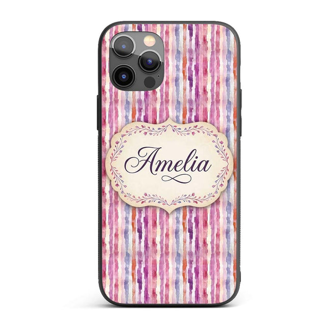 Soft Watercolor Vertical Stripes in Pink Purple Custom Name Protective Phone Case Mobile Cover Durable Everyday Smartphone Shock Resistant