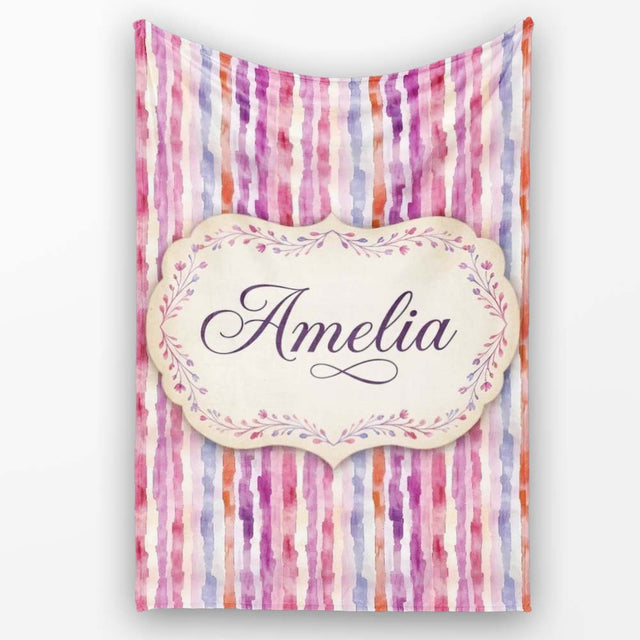 Soft Watercolor Vertical Stripes in Pink Purple Seamless Name Cute  Personalised Custom Name Super Soft Fleece Blanket Bed Sofa Throw