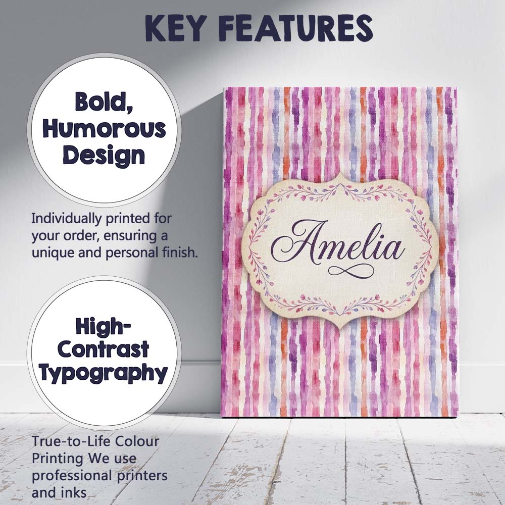 Personalised Name Soft Watercolor Vertical Custom  Unique Gift Idea Elegant Feature Canvas Wall Art Print Decor Picture Ready to Hang