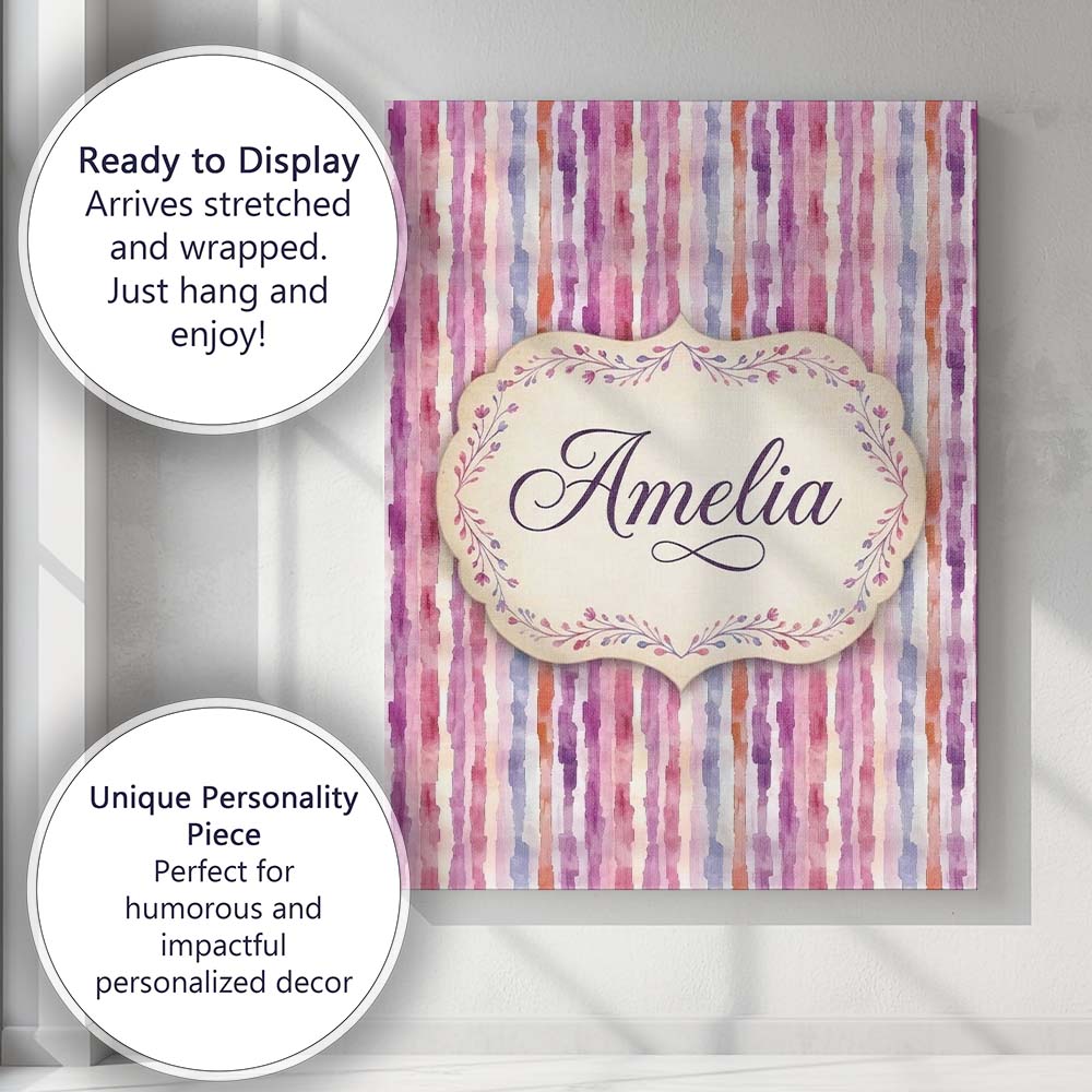 Personalised Name Soft Watercolor Vertical Custom  Unique Gift Idea Elegant Feature Canvas Wall Art Print Decor Picture Ready to Hang