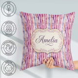 Custom Name Soft Watercolor Vertical Stripes in Pink Purple Name Square Filled Cushion Throw Pillow Sofa Bed Home Decor Zip Washable UK Made