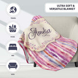 Soft Watercolor Vertical Stripes in Pink Purple Seamless Name Cute  Personalised Custom Name Super Soft Fleece Blanket Bed Sofa Throw