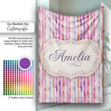 Soft Watercolor Vertical Stripes in Pink Purple Seamless Name Cute  Personalised Custom Name Super Soft Fleece Blanket Bed Sofa Throw