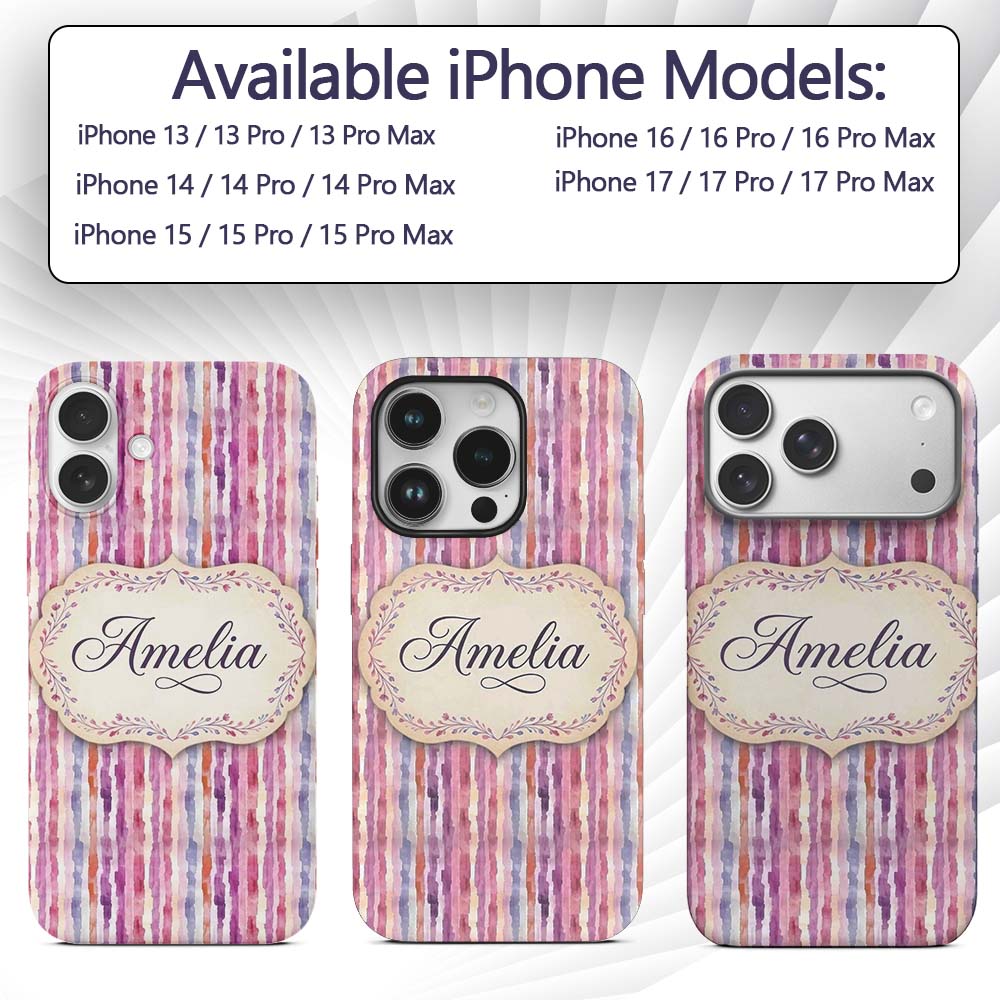 Soft Watercolor Vertical Stripes in Pink Purple Custom Name Protective Phone Case Mobile Cover Durable Everyday Smartphone Shock Resistant