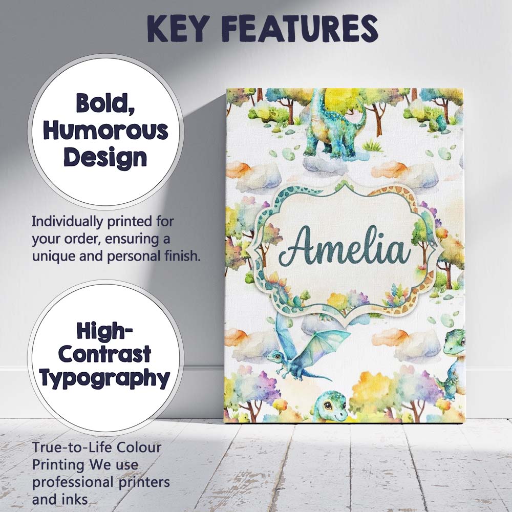 Personalised Name Watercolor Cute Baby Custom  Modern Room Accent Elegant Feature Canvas Wall Art Print Decor Picture Ready to Hang