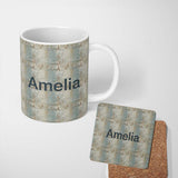 Personalized Custom Name Neutral Rustic Distressed Wall Texture Seamless Name Cute Unique 11oz Ceramic Coffee Tea Mug White Large Handle