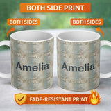Personalized Custom Name Neutral Rustic Distressed Wall Texture Seamless Name Cute Unique 11oz Ceramic Coffee Tea Mug White Large Handle
