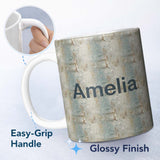 Personalized Custom Name Neutral Rustic Distressed Wall Texture Seamless Name Cute Unique 11oz Ceramic Coffee Tea Mug White Large Handle