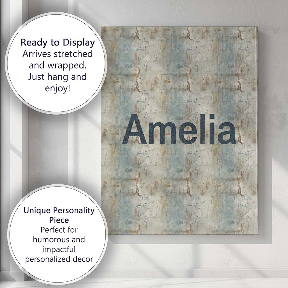Personalised Name Neutral Rustic Distressed Custom  Bespoke Interior Contemporary Canvas Wall Art Print Decor Picture Ready to Hang