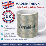 Personalized Custom Name Neutral Rustic Distressed Wall Texture Seamless Name Cute Unique 11oz Ceramic Coffee Tea Mug White Large Handle