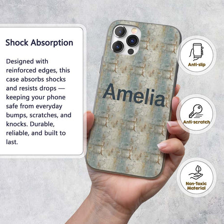 Neutral Rustic Distressed Wall Texture Seamless Custom Name Protective Phone Case Mobile Cover Durable Everyday Smartphone Shock Resistant