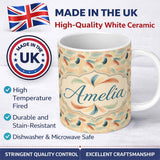 Personalized Custom Name Soft Feather Pattern in Pastel Tones Seamless Custom Name Cute 11oz Ceramic Coffee Tea Mug White Large Handle