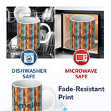 Personalized Custom Name Abstract Textured Brushstroke Pattern in Orange Blue Seamless Name 11oz Ceramic Coffee Tea Mug White Large Handle