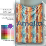 Abstract Textured Brushstroke Pattern in Orange Blue Seamless Name  Personalised Custom Name Super Soft Fleece Blanket Bed Sofa Throw