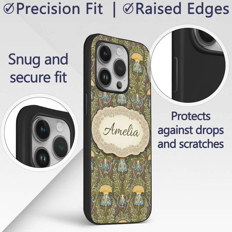 Vintage Art Nouveau Floral Thistle Pattern in Custom Name Protective Phone Case Mobile Cover Durable Everyday Smartphone Shock Resistant