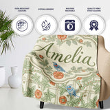 Vintage Birds and Roses Trellis Garden Pattern Seamless Name Cute  Personalised Custom Name Super Soft Fleece Blanket Bed Sofa Throw