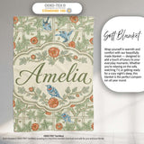 Vintage Birds and Roses Trellis Garden Pattern Seamless Name Cute  Personalised Custom Name Super Soft Fleece Blanket Bed Sofa Throw
