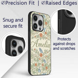 Vintage Birds and Roses Trellis Garden Pattern Custom Name Protective Phone Case Mobile Cover Durable Everyday Smartphone Shock Resistant