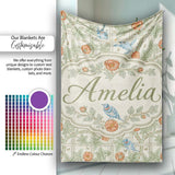 Vintage Birds and Roses Trellis Garden Pattern Seamless Name Cute  Personalised Custom Name Super Soft Fleece Blanket Bed Sofa Throw