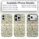 Vintage Birds and Roses Trellis Garden Pattern Custom Name Protective Phone Case Mobile Cover Durable Everyday Smartphone Shock Resistant