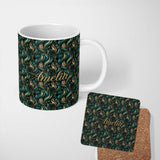 Personalized Custom Name Luxury Art Deco Gold Teal Abstract Wave Pattern Seamless Name Cute 11oz Ceramic Coffee Tea Mug White Large Handle