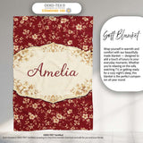 Red Floral Seamless Pattern Thoughtful Gift Idea Cute Unique Gift  Personalised Custom Name Super Soft Fleece Blanket Bed Sofa Throw
