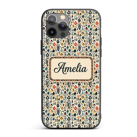 Modern Abstract Tribal Shapes Pattern on Cream Custom Name Protective Phone Case Mobile Cover Durable Everyday Smartphone Shock Resistant