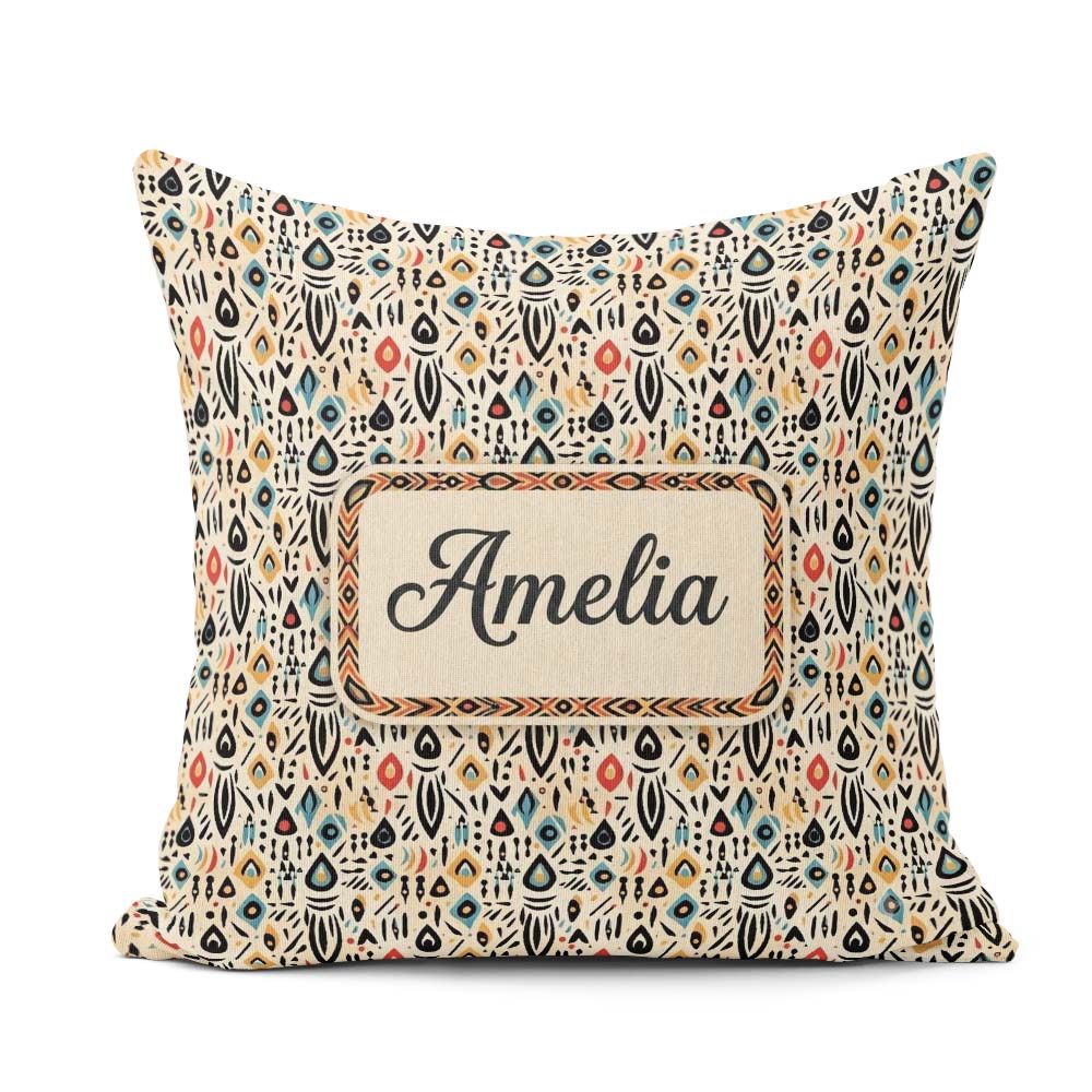 Custom Name Modern Abstract Tribal Shapes on Cream Seamless Name Square Filled Cushion Throw Pillow Sofa Bed Home Decor Zip Washable UK Made