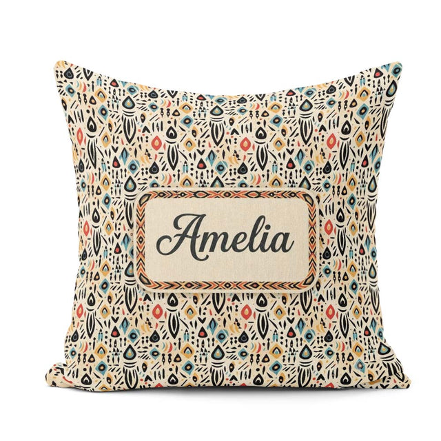 Custom Name Modern Abstract Tribal Shapes on Cream Seamless Name Square Filled Cushion Throw Pillow Sofa Bed Home Decor Zip Washable UK Made