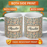 Personalized Custom Name Modern Abstract Tribal Shapes Pattern on Cream Seamless Name Cute 11oz Ceramic Coffee Tea Mug White Large Handle