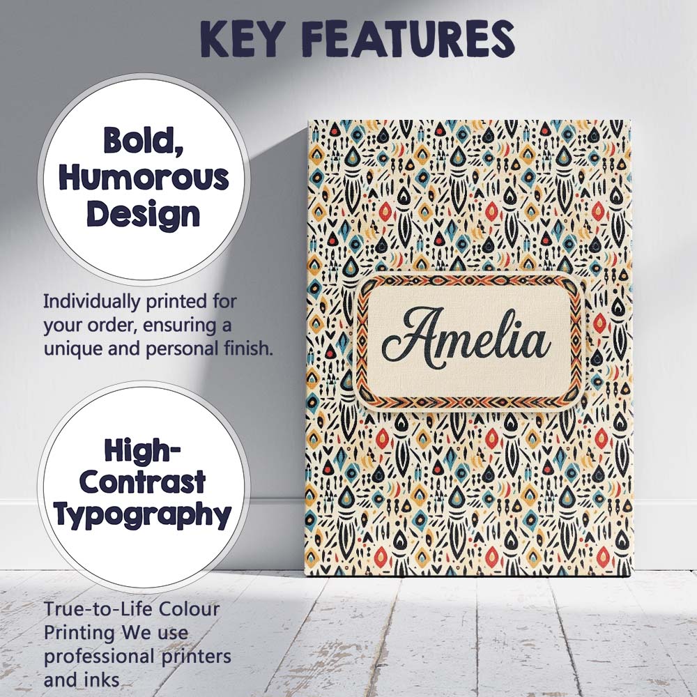 Personalised Name Modern Abstract Tribal Custom  Unique Gift Idea Elegant Feature Canvas Wall Art Print Decor Picture Ready to Hang