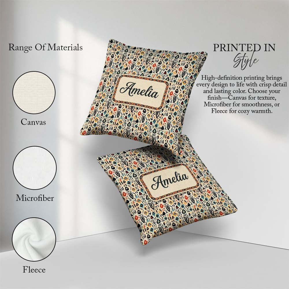 Custom Name Modern Abstract Tribal Shapes on Cream Seamless Name Square Filled Cushion Throw Pillow Sofa Bed Home Decor Zip Washable UK Made