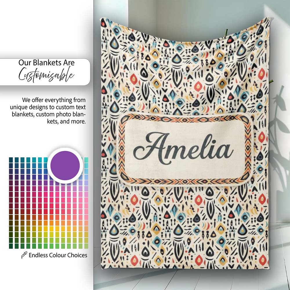 Modern Abstract Tribal Shapes Pattern on Cream Seamless Name Cute  Personalised Custom Name Super Soft Fleece Blanket Bed Sofa Throw