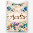 Colorful Kids Dirt Bike Motocross Seamless Pattern on Beige Lovely  Personalised Custom Name Super Soft Fleece Blanket Bed Sofa Throw