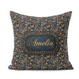 Custom Name Dark Abstract Doodle Icons with Yellow Blue Seamless Square Filled Cushion Throw Pillow Sofa Bed Home Decor Zip Washable UK Made