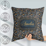 Custom Name Dark Abstract Doodle Icons with Yellow Blue Seamless Square Filled Cushion Throw Pillow Sofa Bed Home Decor Zip Washable UK Made