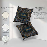 Custom Name Dark Abstract Doodle Icons with Yellow Blue Seamless Square Filled Cushion Throw Pillow Sofa Bed Home Decor Zip Washable UK Made